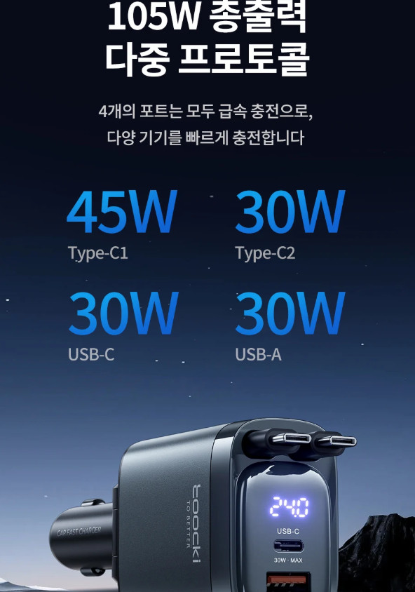 toocki 105W 4-in-1 차량용 고속 충전기