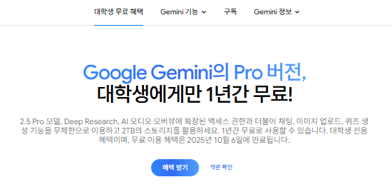 구글 Gemini Pro 대학생 구독 1년 (무료/무료)