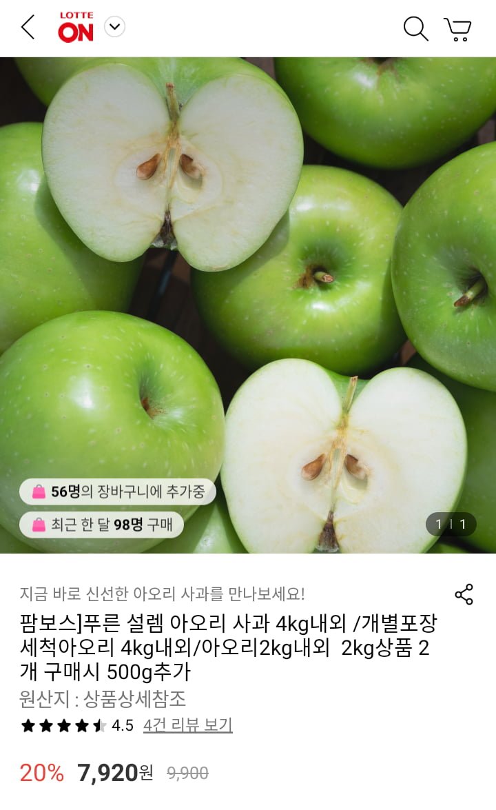 청사과 아오리 사과2kg(7,920원/무료)