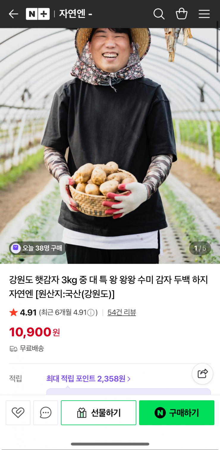 강원도 햇감자 3kg (10,900원/무료)