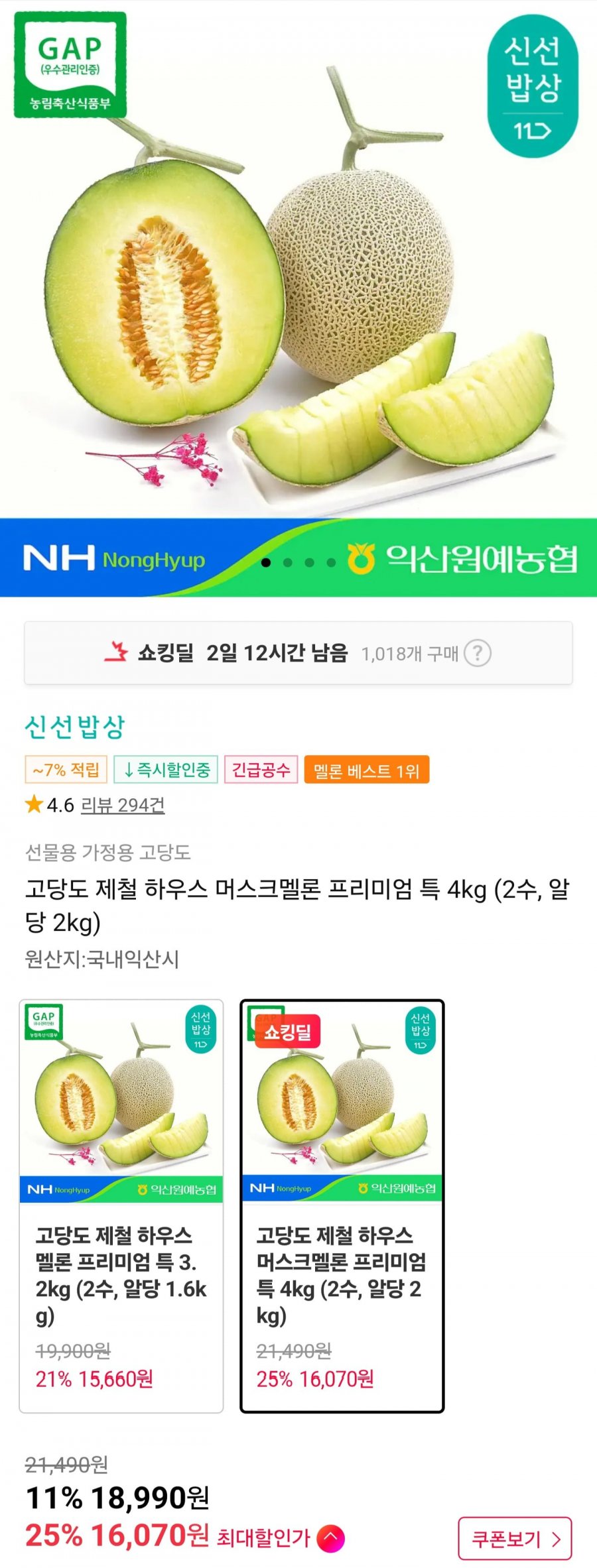 하우스 머스크멜론 프리미엄 특 4kg (18,990원/무료)