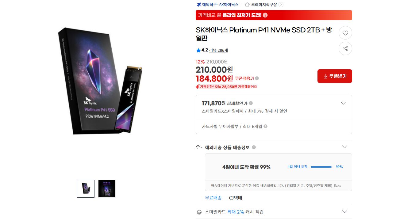 SK하이닉스 Platinum P41 NVMe SSD 2TB + 방열판