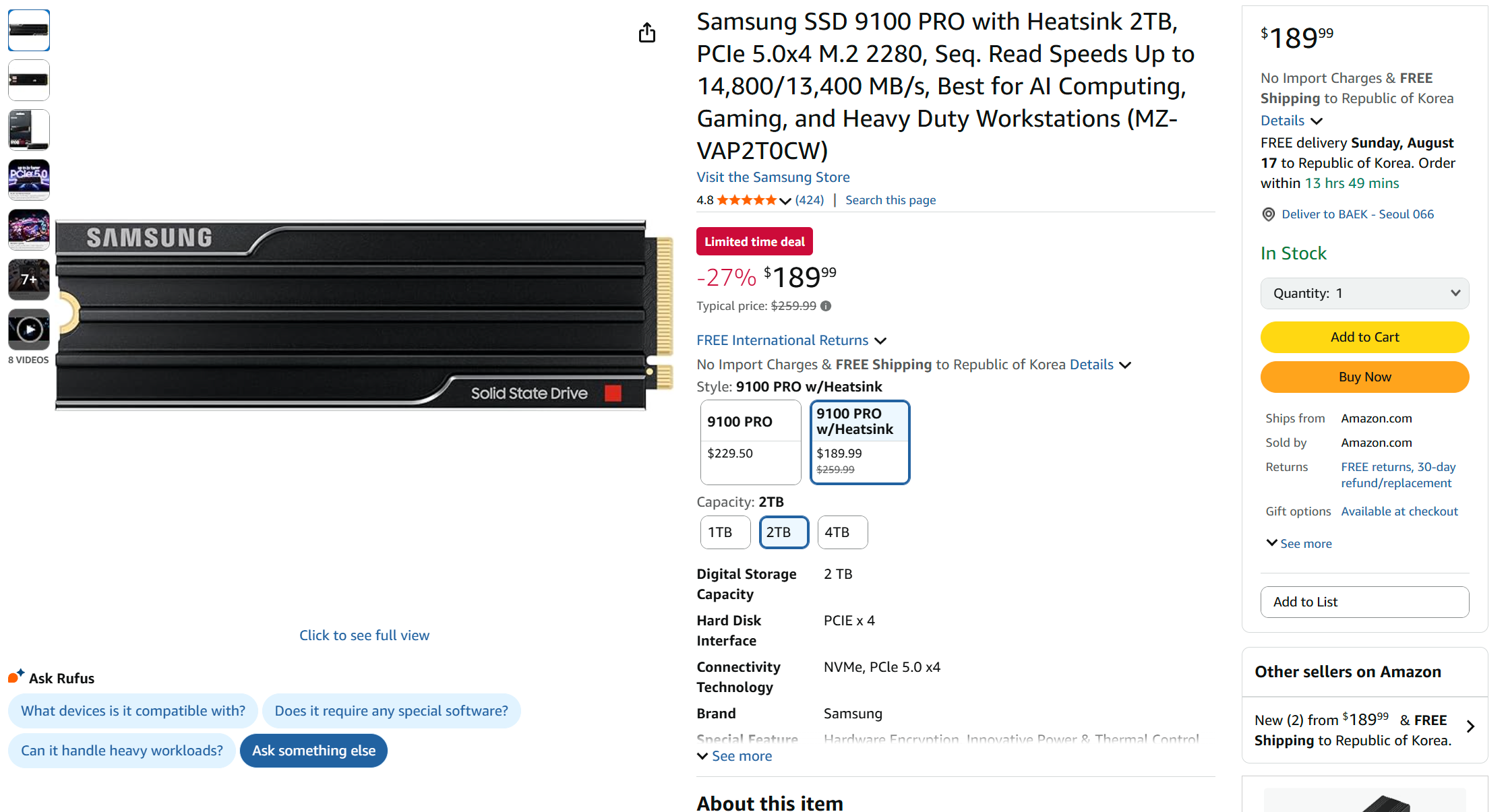 Samsung SSD 9100 PRO with Heatsink 2TB