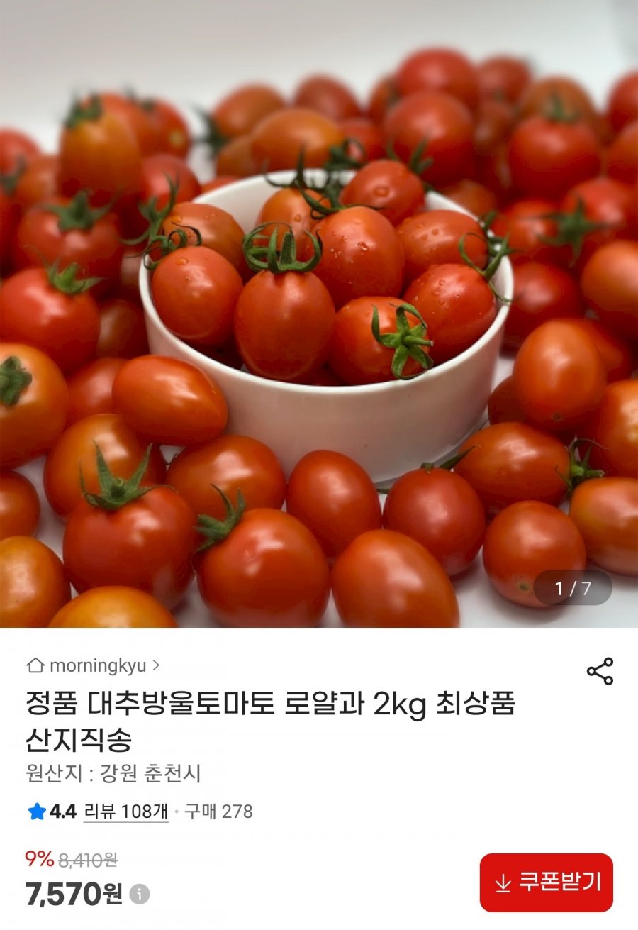 최상품 대추방울토마토 로얄과 2kg (7570원/무료배송)