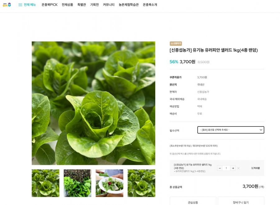 [신종섭농가] 유기농 유러피안 샐러드 1kg(4종 랜덤) (3,700/무료)