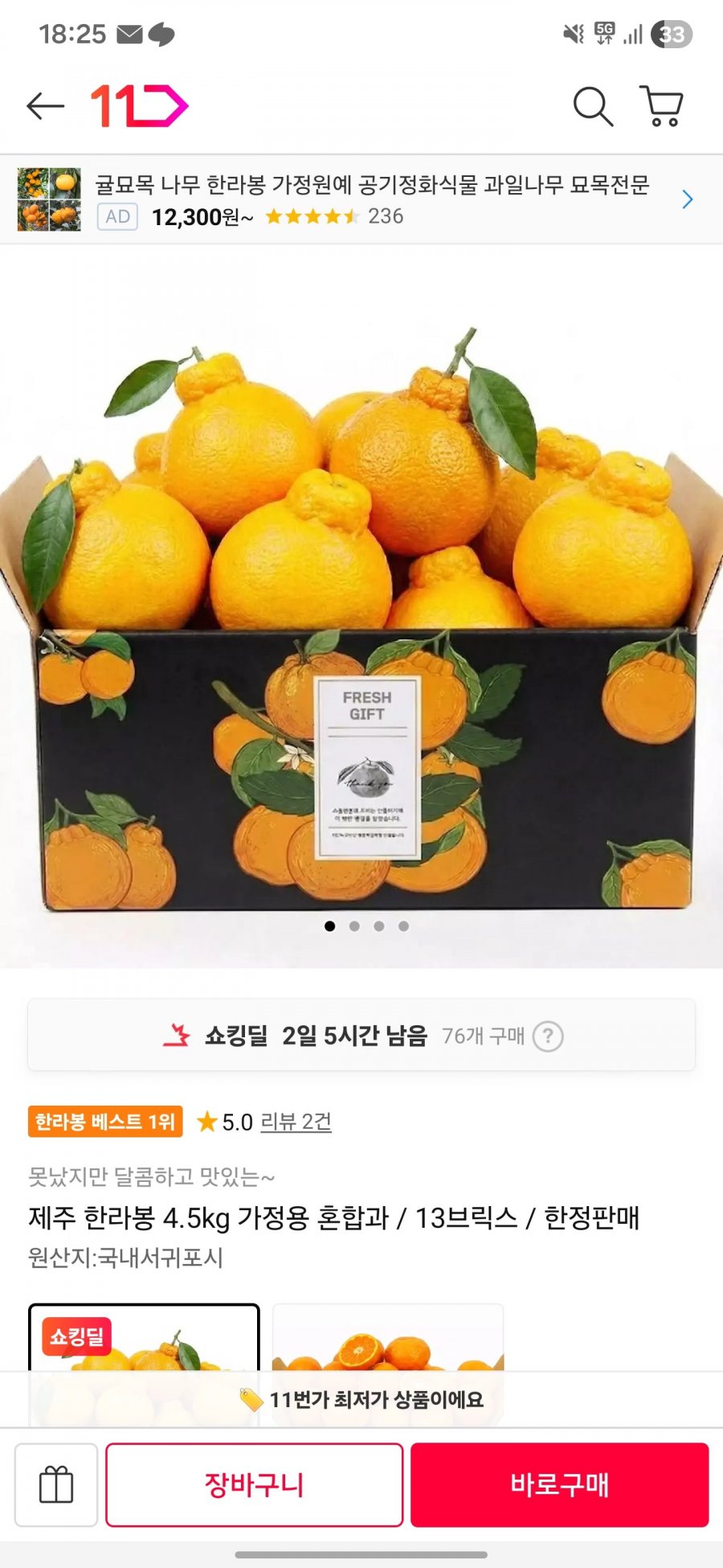 제주 한라봉 13브릭스 4.5kg  가정용 혼합과(16,580원/무료)