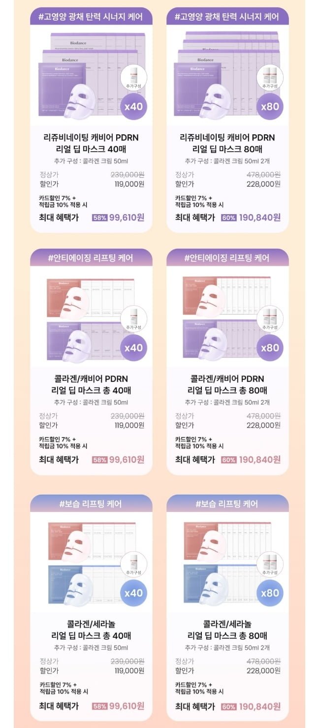 바이오던스 겔마스크팩 80매+크림 2개 (228,000원/무료)