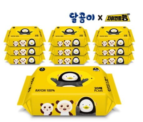 [네이버] 달곰이 X 펭수 에코프렌즈 레이온 100% 휴대용 물티슈 10팩 (3,990원/무료)