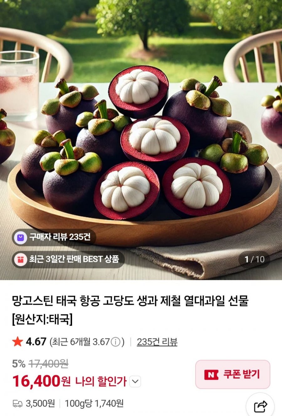 태국 항공 망고스틴 1kg (16,400원/3,500원)