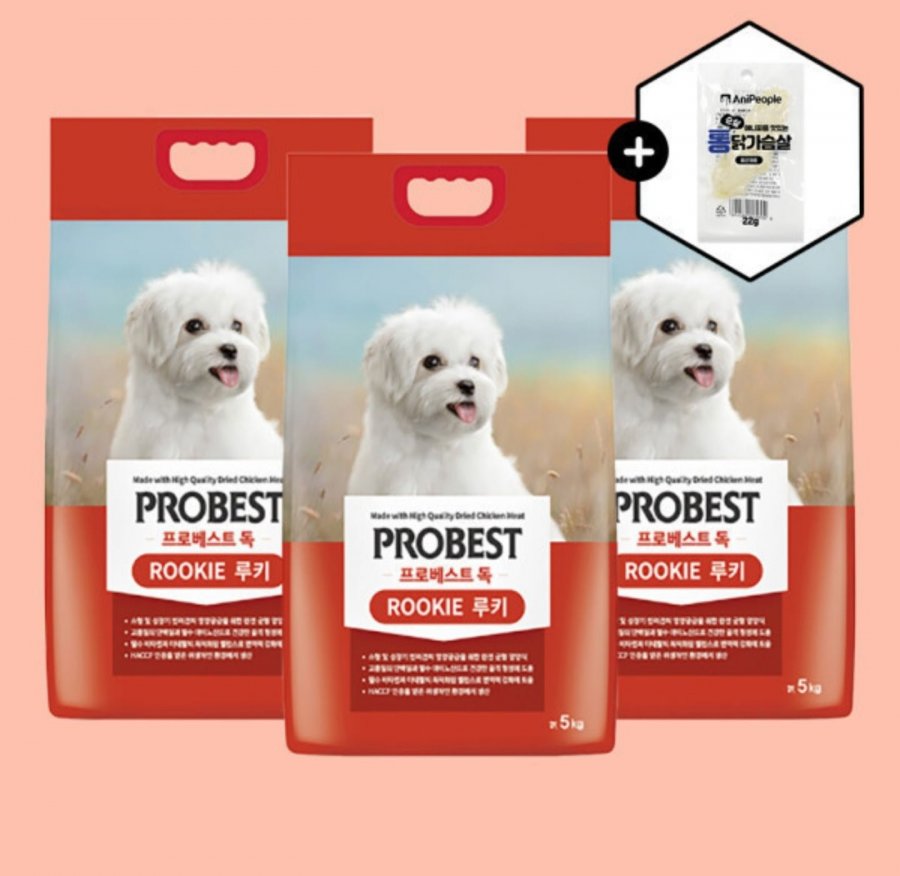 프로베스트 독 강아지 전연령 사료 루키 5kg 3개 + 강아지 간식 (36,570원/무료)