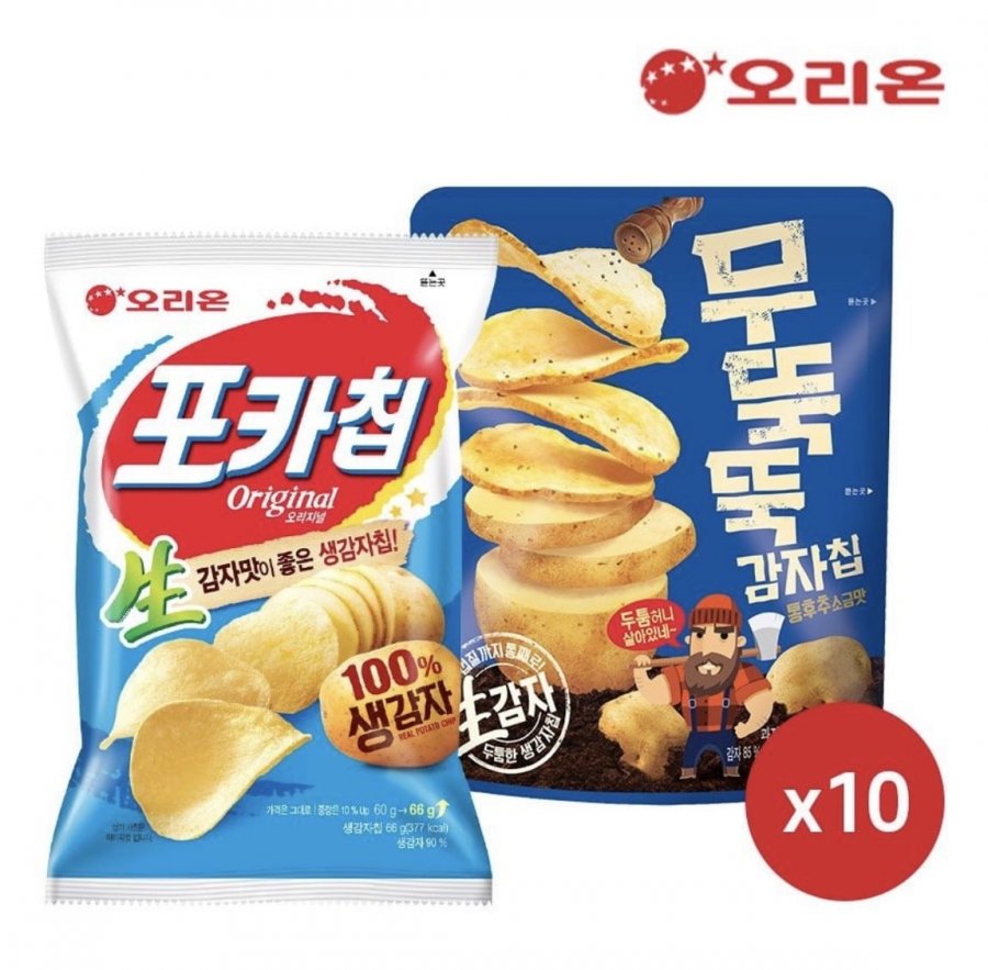 오리온 포카칩 66g 10개 + 무뚝뚝감자칩 60g 10개 (20,320원/무료)