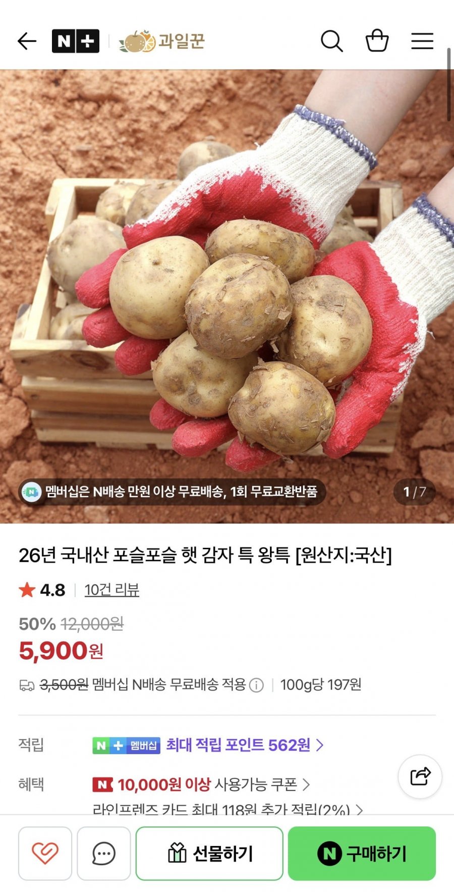 26년 햇 감자 특사이즈 3kg 찜용 (5,900원/무료)