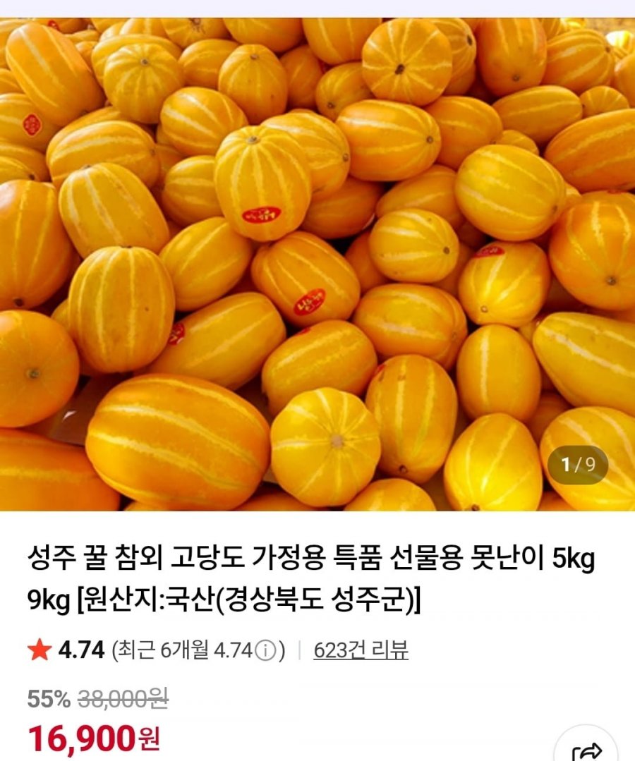 성주 꿀 참외 로얄과 5kg (16,900원/무료배송)