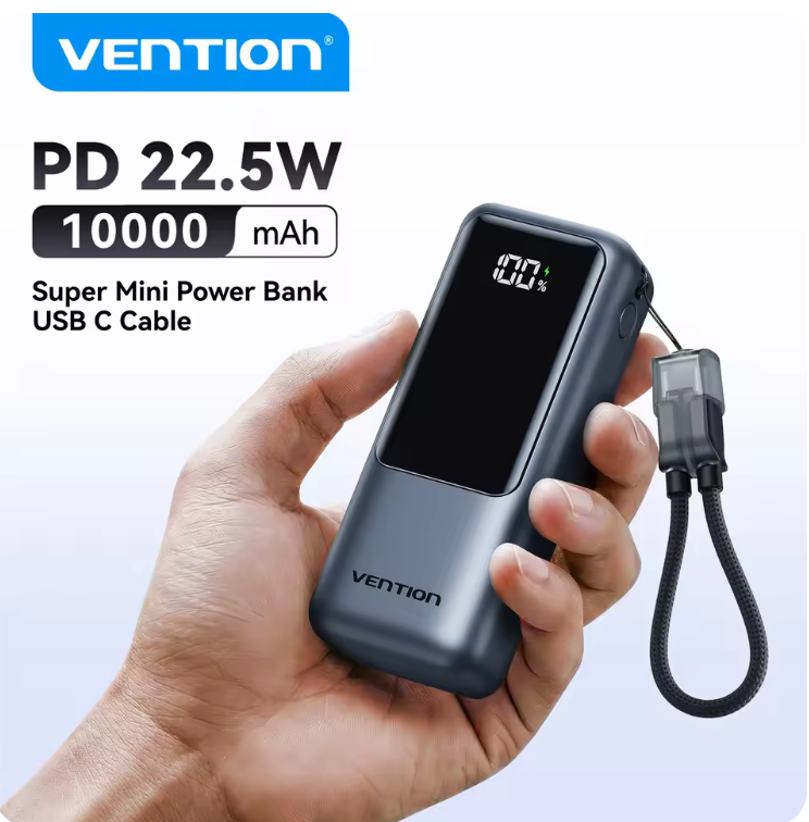 벤션 10000mAh 미니 보조배터리 22.5w $7.77 (코인 - $4.7)