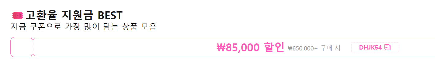 알리 고환율 지원급 85000원 쿠폰 65만원 이상