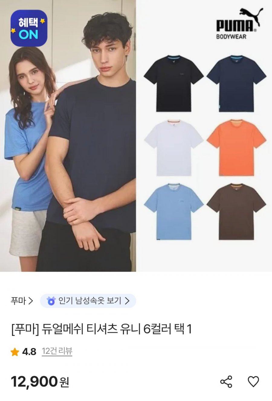 푸마 듀얼메쉬 티셔츠 (12,900원/무료)
