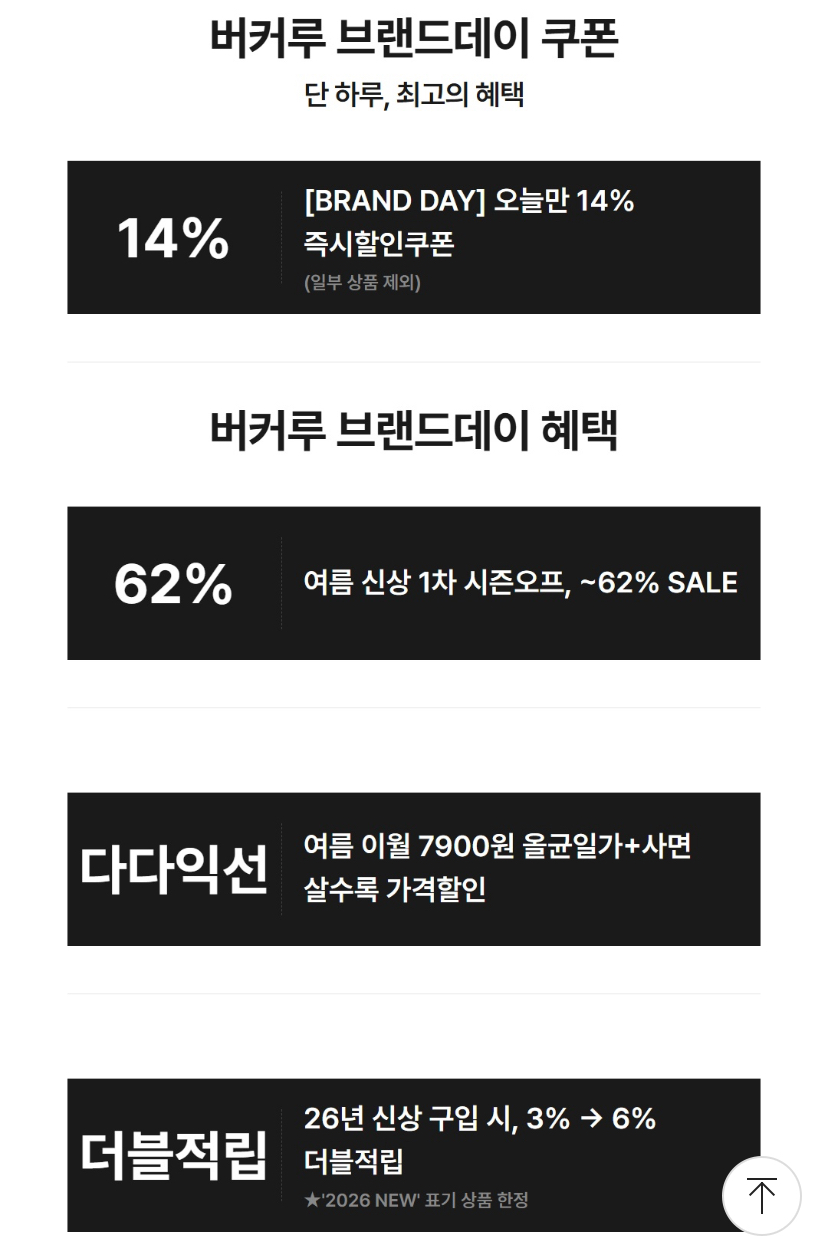버커루 브랜드데이 의류 기획전