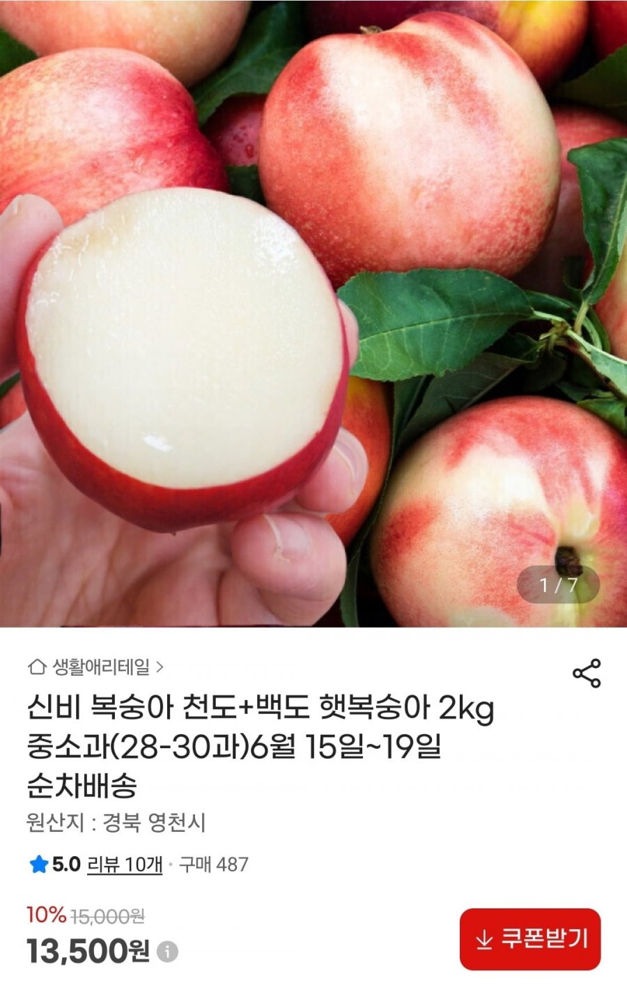신비복숭아 2kg 예약판매 (13,500원/무료)