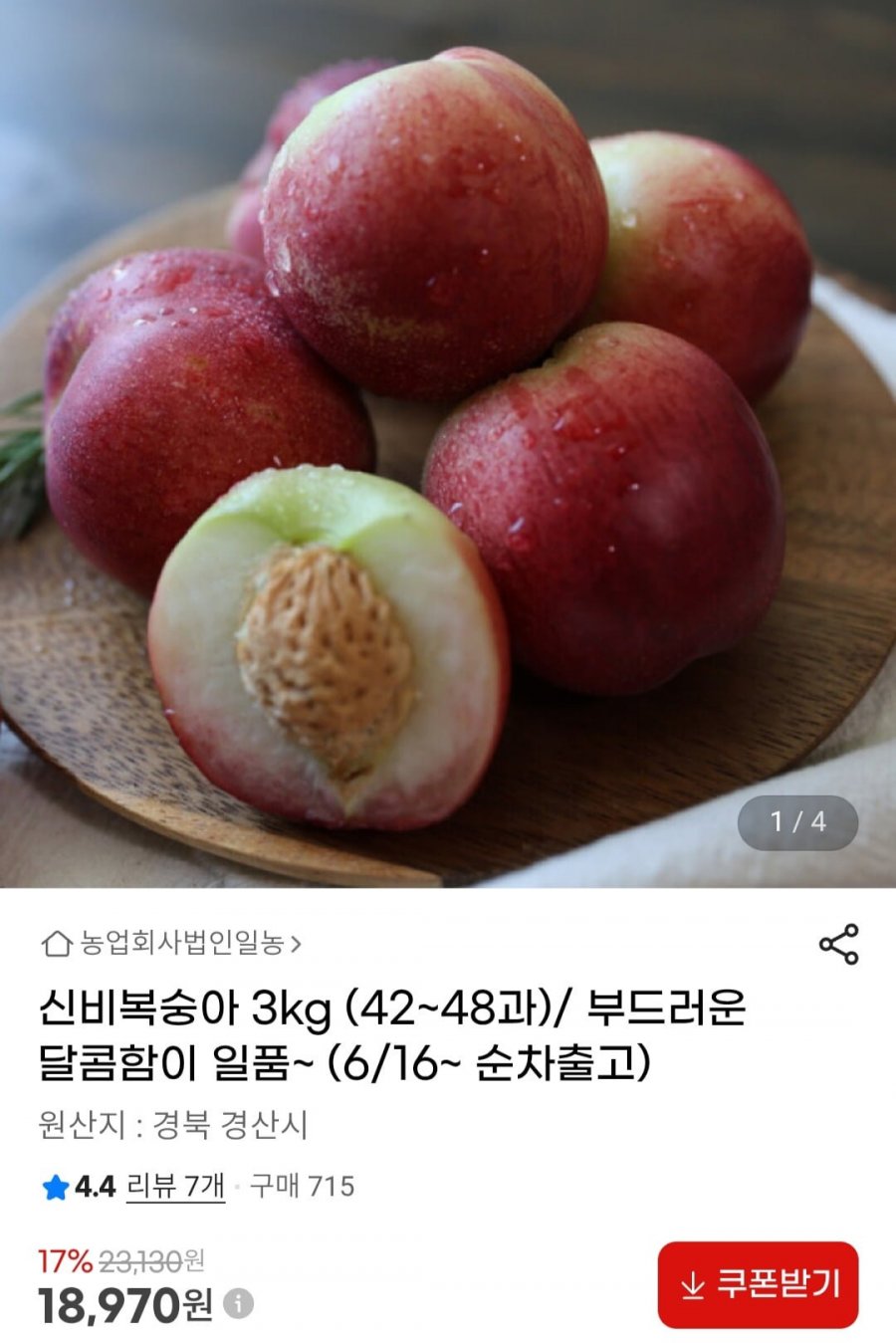 신비복숭아 3kg (42-48과) (18,970원/무료)