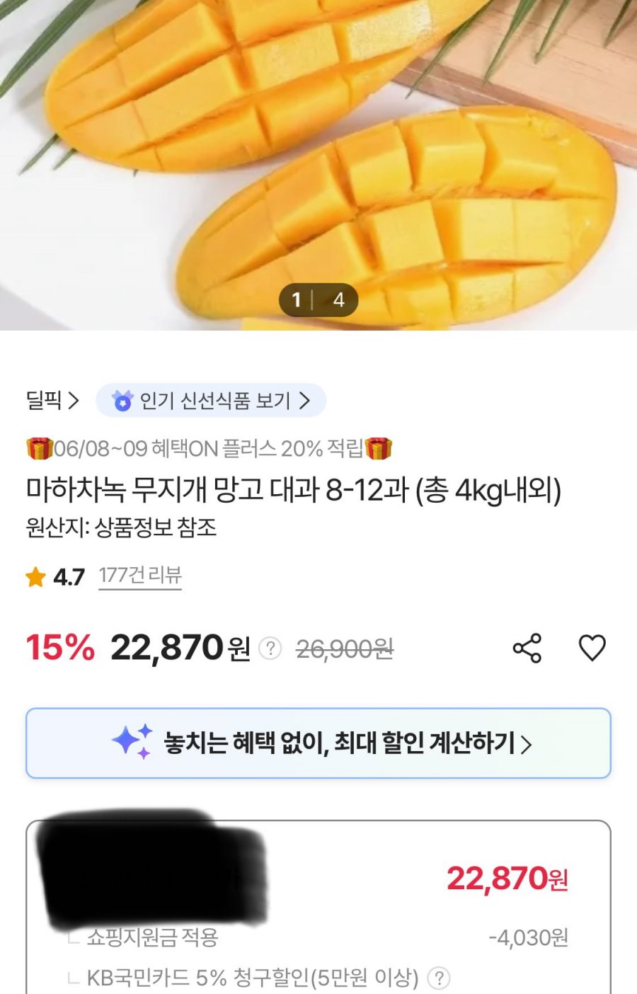 마하차녹 무지개망고 대과 8-12과 (총 4kg내외) (22,870원/무료)