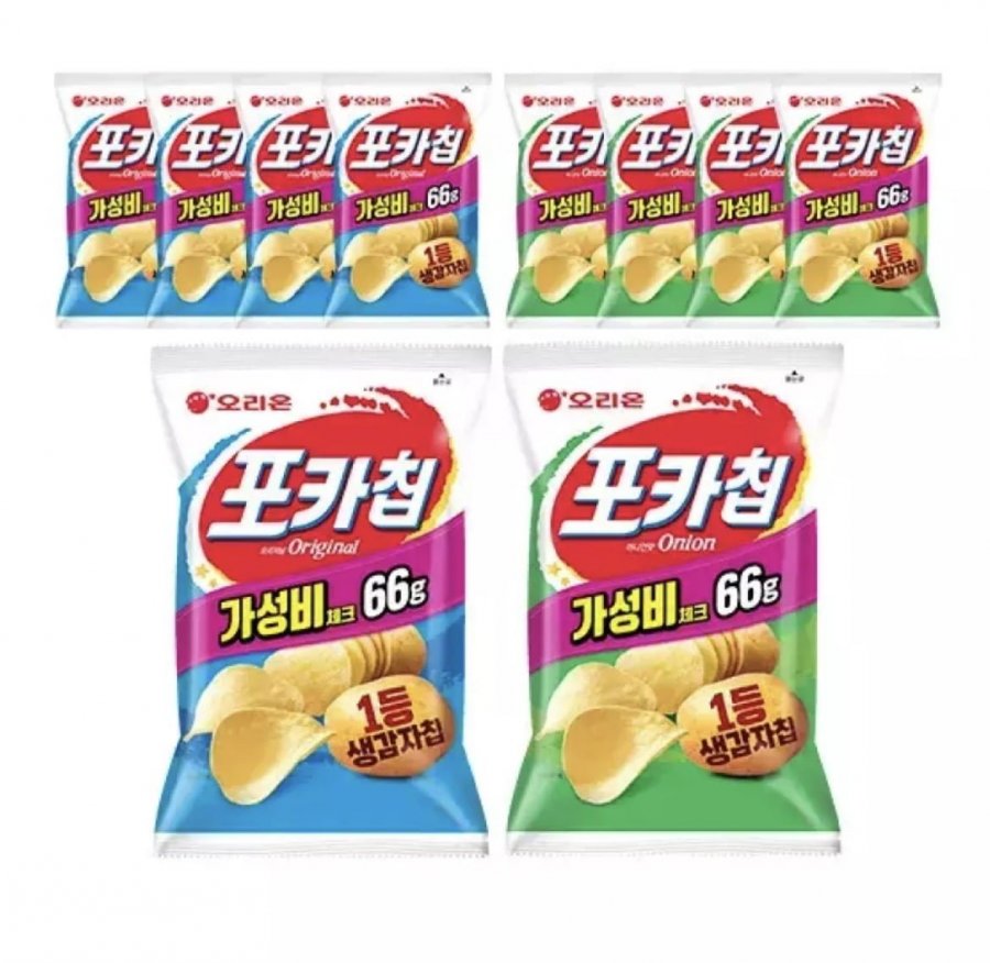 [11번가]오리온 포카칩 오리지널 66g, 5개 + 어니언 66g, 5개 (티멤 9,630원/무료)