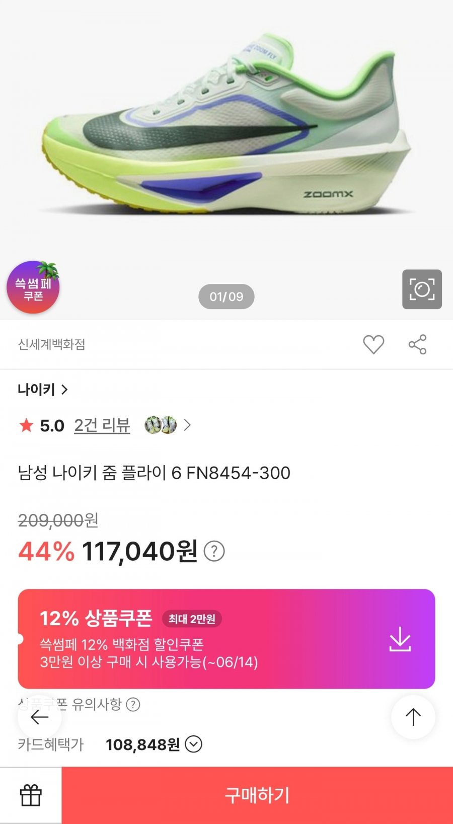 남성 나이키 줌 플라이 6 FN8454-300 (102,966원/무배)