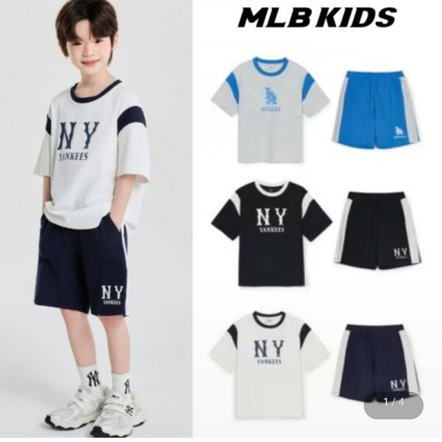 MLB키즈 바시티 배색 레터 로고 티셔츠셋업 (47,090원/무배)