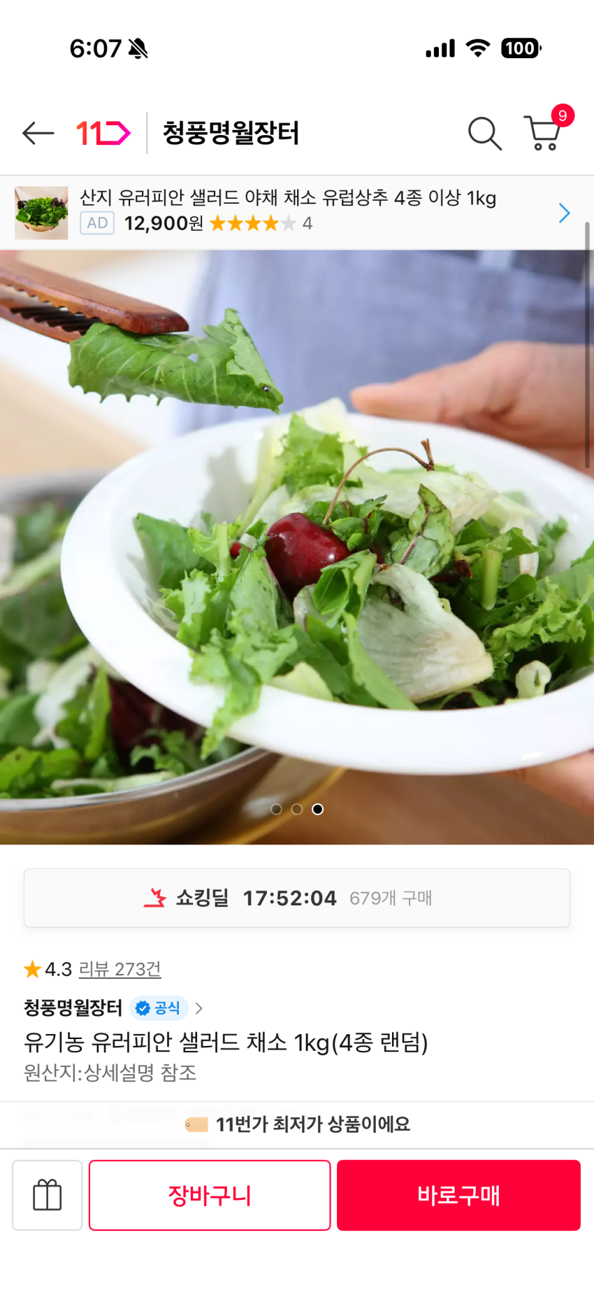 유러피안 샐러드채소 1kg, 5510원