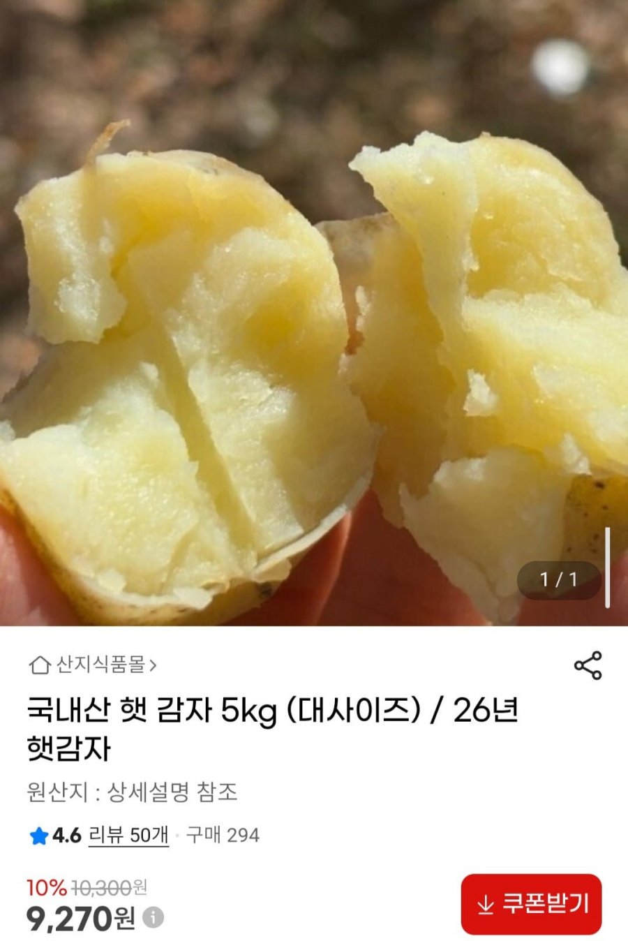 국내산 햇 감자 5kg (대사이즈) / 26년 햇 감자 (9,270원/무배)