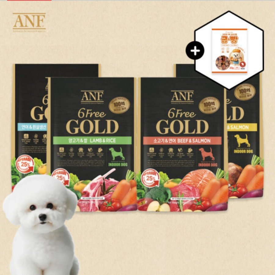 ANF 식스프리 골드 인도어 독 강아지사료 1.6kg + 강아지간식 (15,810원/무료)