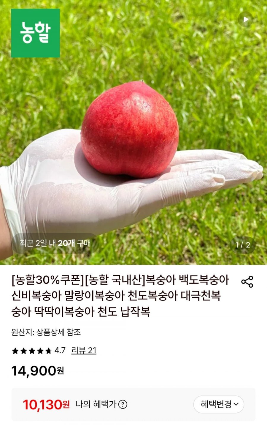 신비복숭아 1kg (10,130원/3,000원)