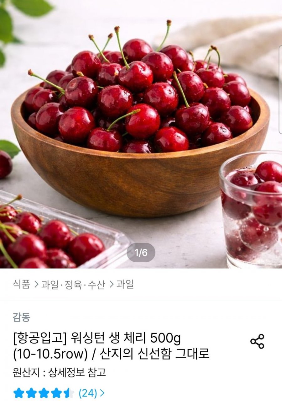 워싱턴 생 체리 500g (10-10.5row)(13,595원/무료)