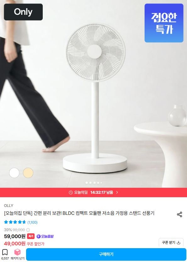 BLDC 저소음 가정용 선풍기 (49,000원/무료)