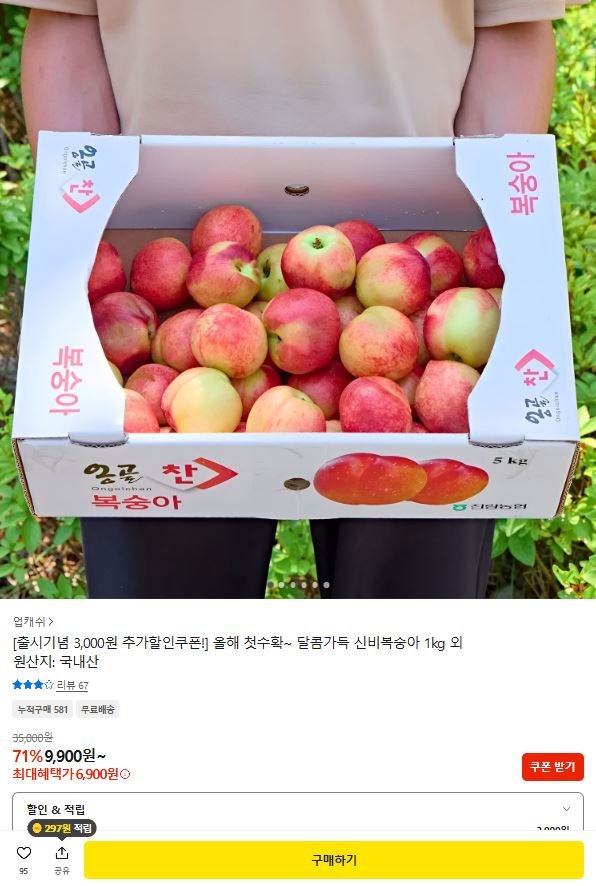 신비복숭아 5kg 소과 (16,900원/무료)