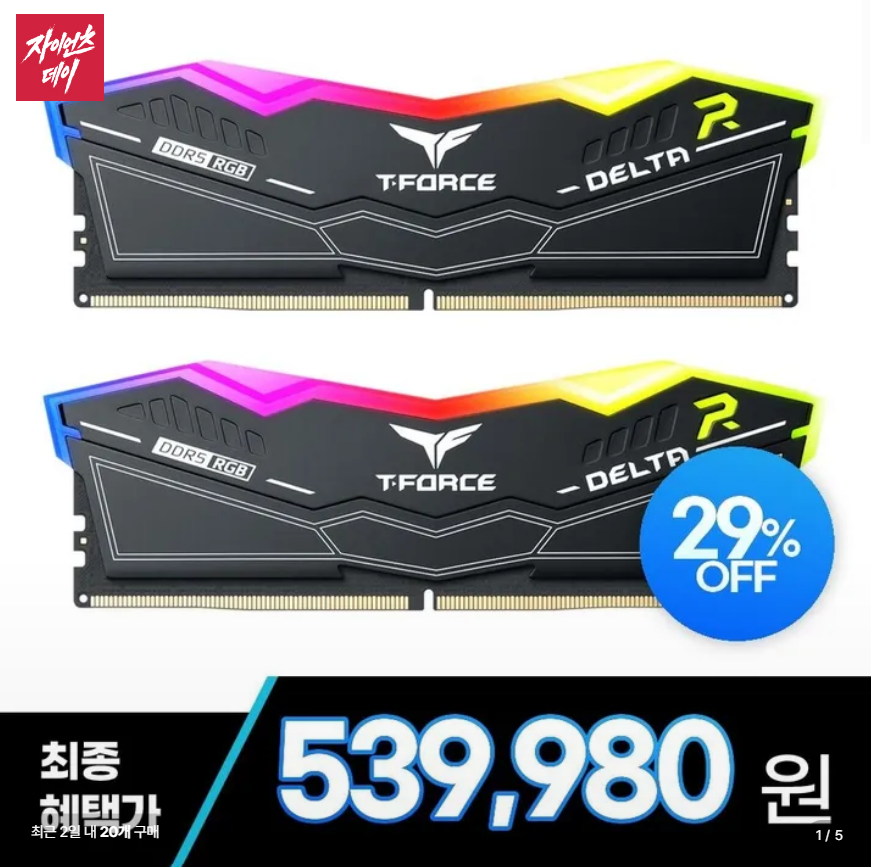 T-Force DDR5 6000 CL30 Delta RGB 블랙 패키지 32GB (롯데)