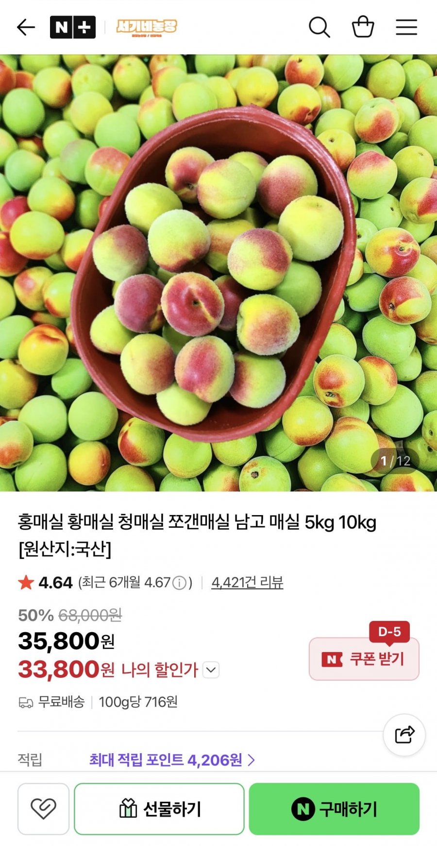 홍매실 5kg (33,800원/무배)