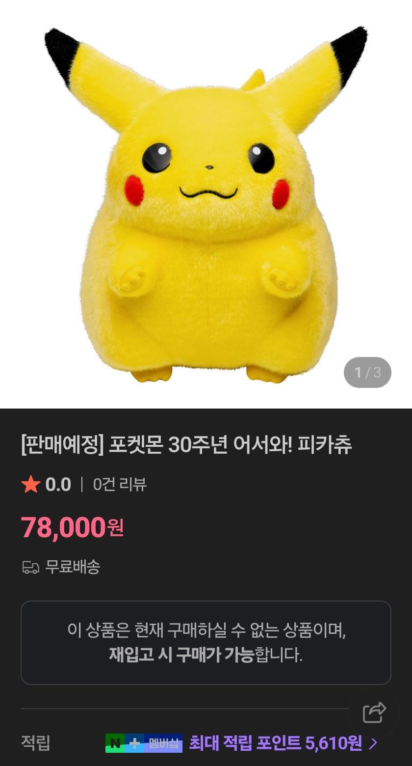 포켓몬 30주년 어서와! 피카츄 인형