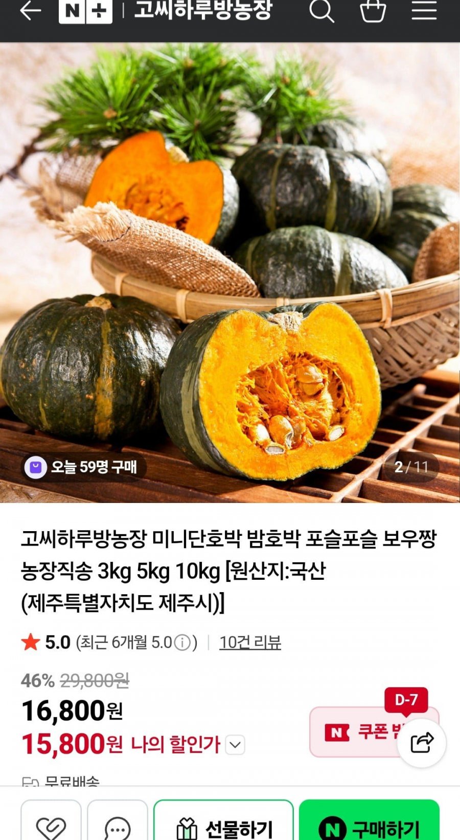제주산 미니밤호박 2kg (6,900원/무료배송)