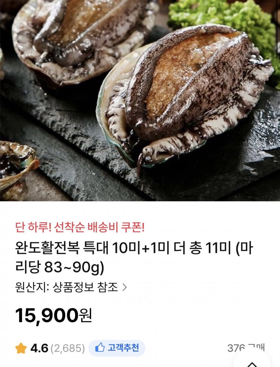 완도활전복 특대 10미+1미 총 11미 (15,900원/무료)