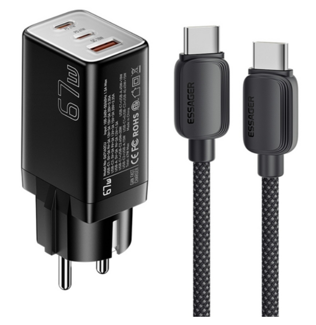 Essager GaN PD3.0 67W 접지형 초고속 충전기 14,240원 (+C to C타입 케이블)