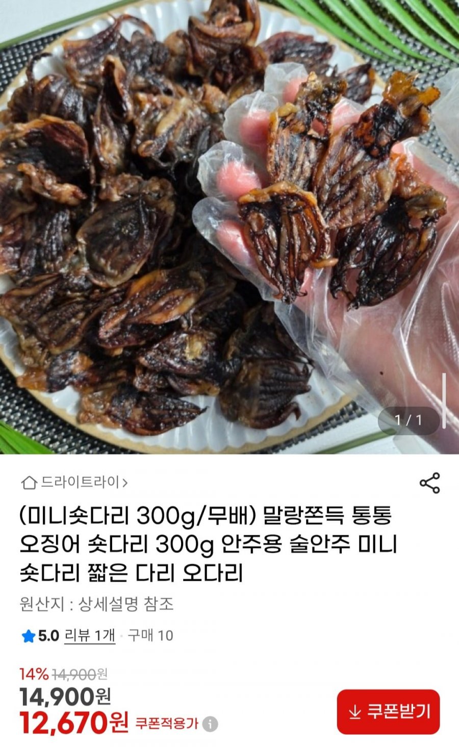 말랑쫀득 통통 오징어 숏다리 300g (12,670원/무료)