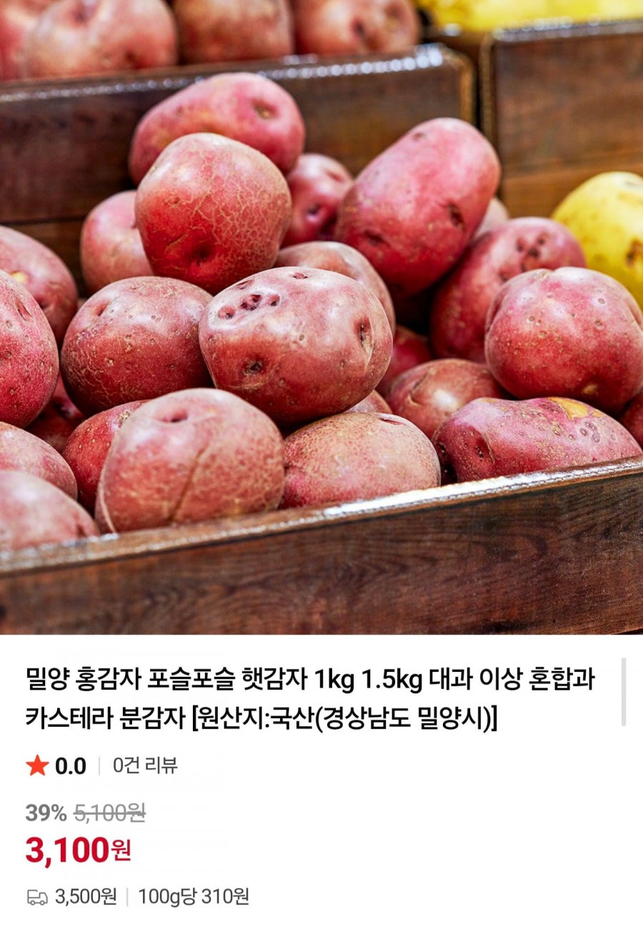 밀양 홍감자 햇감자 1kg 대과 (3,100원/2세트네멤무배)