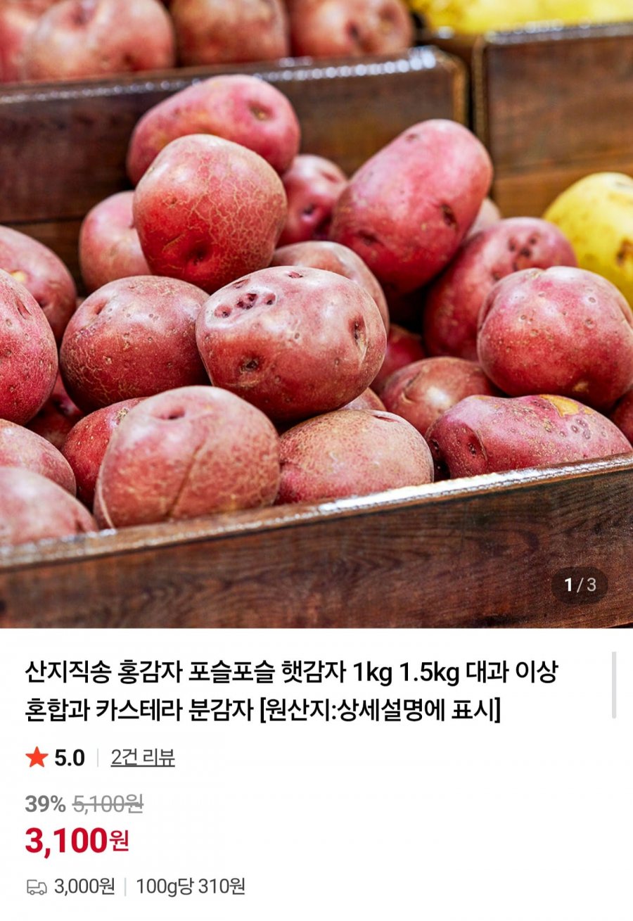 밀양 홍감자 햇감자 1kg 대과 (3,100원/2세트네멤무배)
