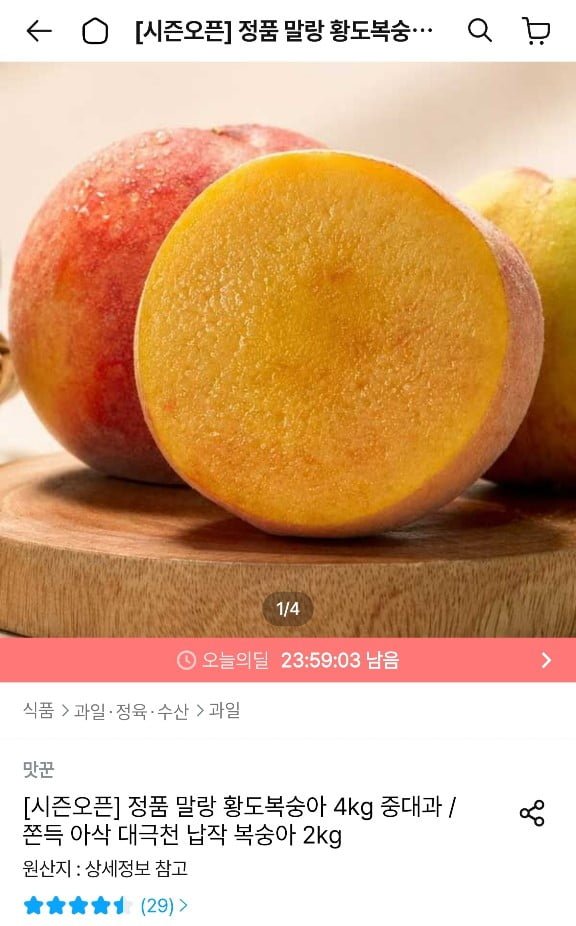 황도백도 혼합 4kg 중대과 복숭아 (16~22과) (토스15,984원/무료)