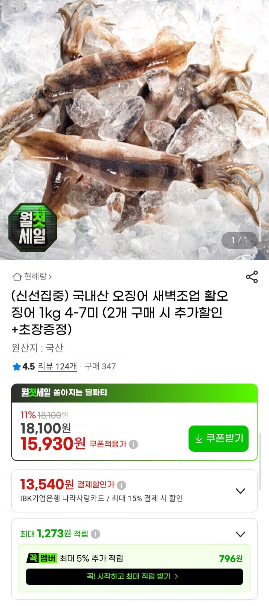 국내산 오징어 새벽조업 활오징어 1kg 4-7미 (14,820원/무배)