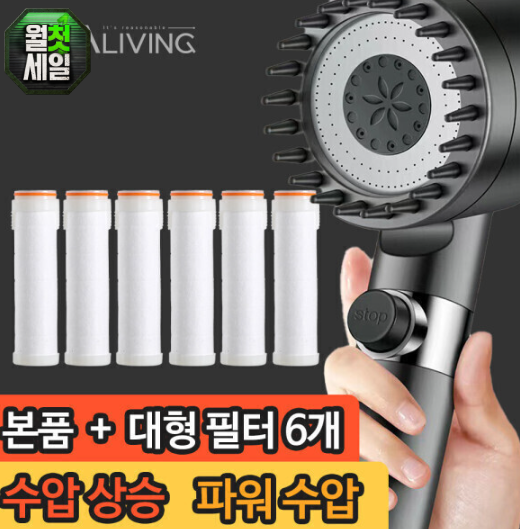 도아리빙 고압 수압상승 필터 샤워기 헤드 본품+필터6개