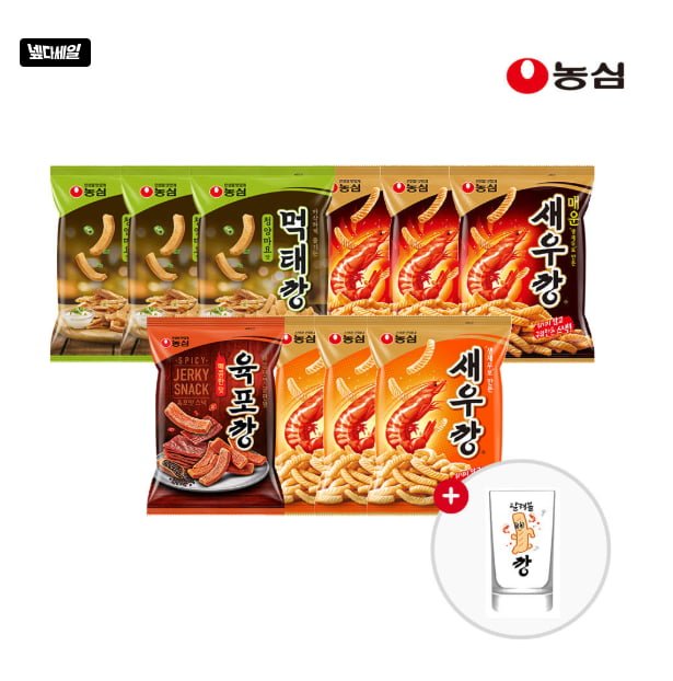 농심 안주깡세트(새우깡3+매운새우깡3+먹태깡3+육포깡1)+변색컵 (10,250원/무료)