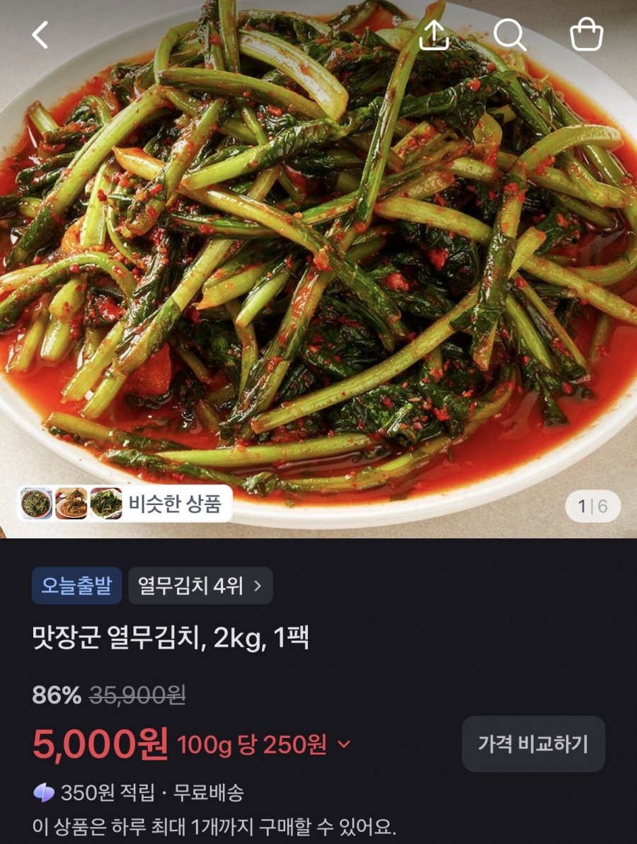 맛장군 국산 열무김치 2kg (5,000원/무료)