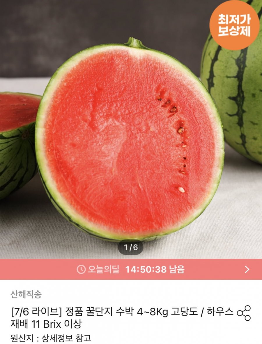 정품 꿀단지 수박 6~7kg (16,197원/무료)