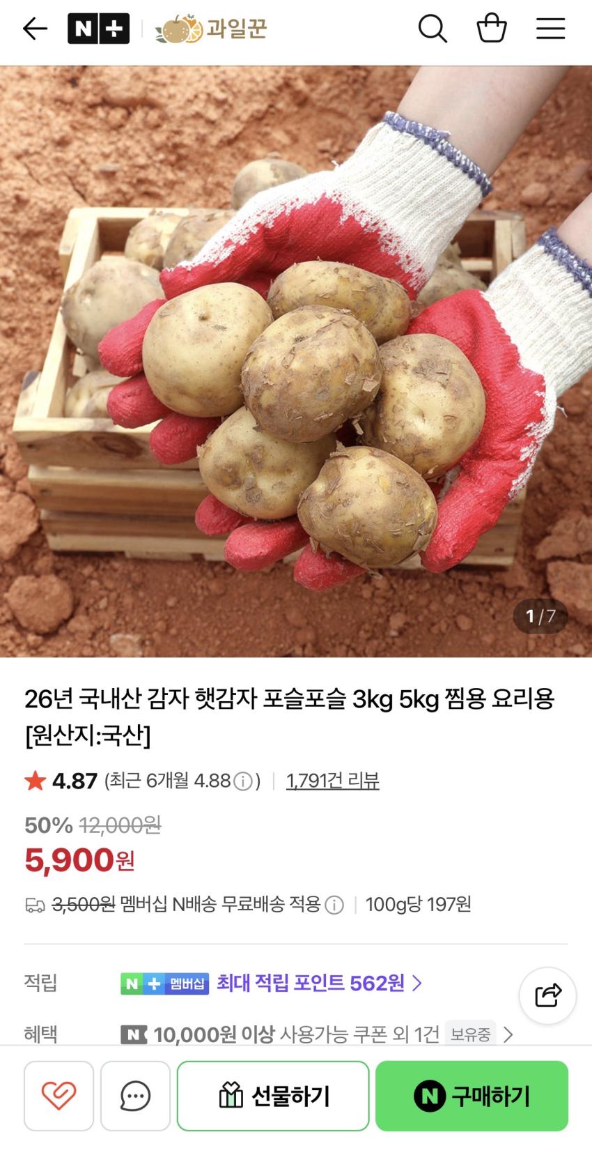 국내산 햇감자 3KG 5,900원